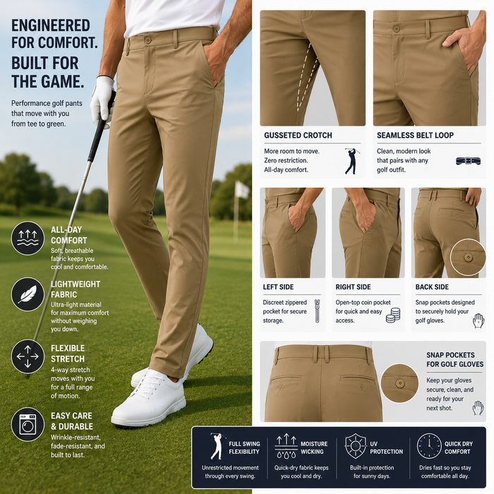 Men's Quick-Dry Breathable Golf Pants – Lightweight Straight Leg