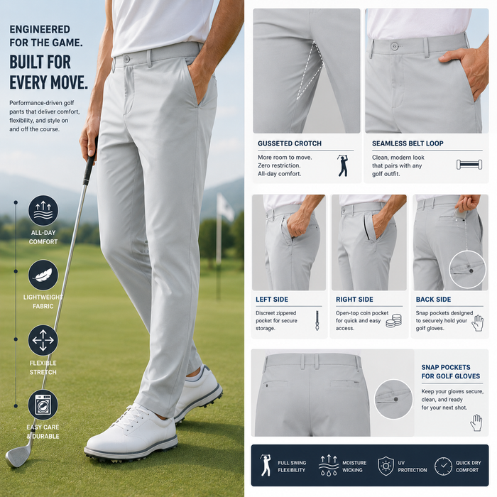 Men's Quick-Dry Breathable Golf Pants – Lightweight Straight Leg