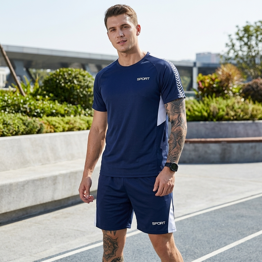 Men's Quick-Dry Sports T-Shirt & Shorts Set – Moisture-Wicking Polyester Activewear