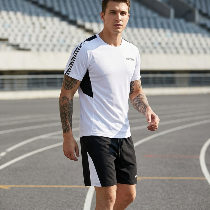 Men's Quick-Dry Sports T-Shirt & Shorts Set – Moisture-Wicking Polyester Activewear