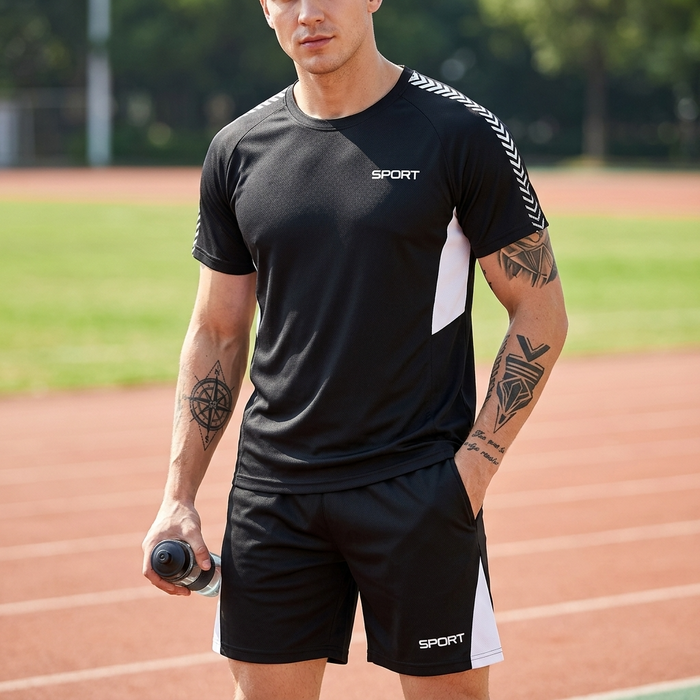 Men's Quick-Dry Sports T-Shirt & Shorts Set – Moisture-Wicking Polyester Activewear