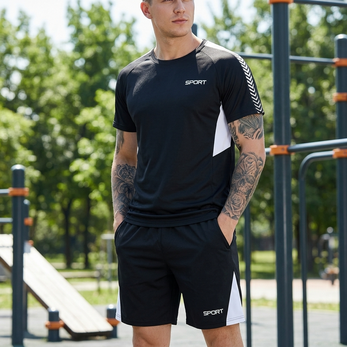 Men's Quick-Dry Sports T-Shirt & Shorts Set – Moisture-Wicking Polyester Activewear