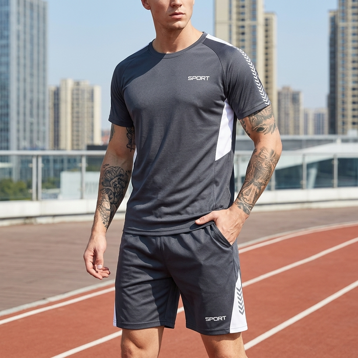 Men's Quick-Dry Sports T-Shirt & Shorts Set – Moisture-Wicking Polyester Activewear