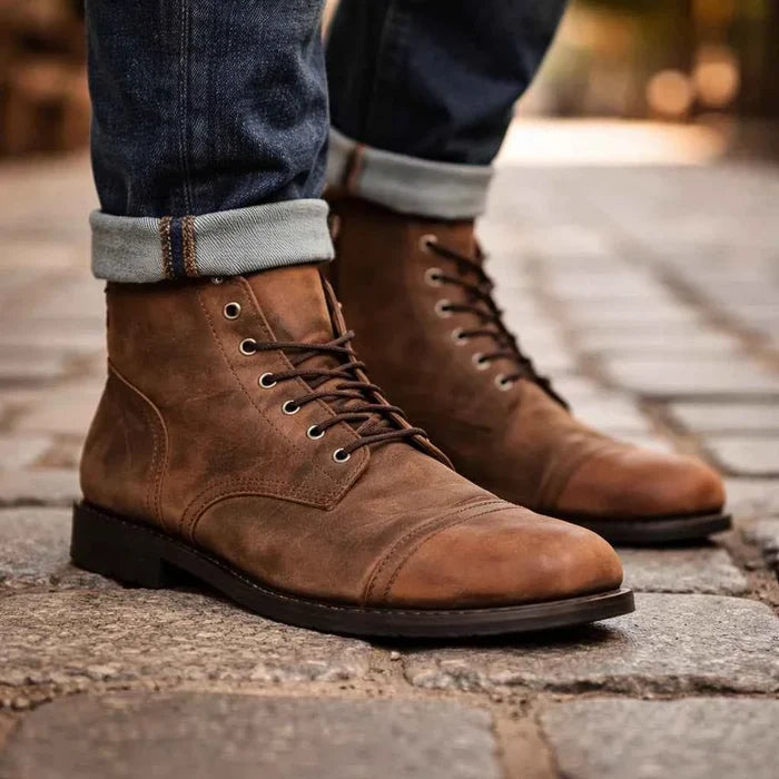 Men's Retro Martin Boots – Classic Lace-Up PU Leather Ankle Boots, Rubber Sole, EU 38–48, 10 Colors