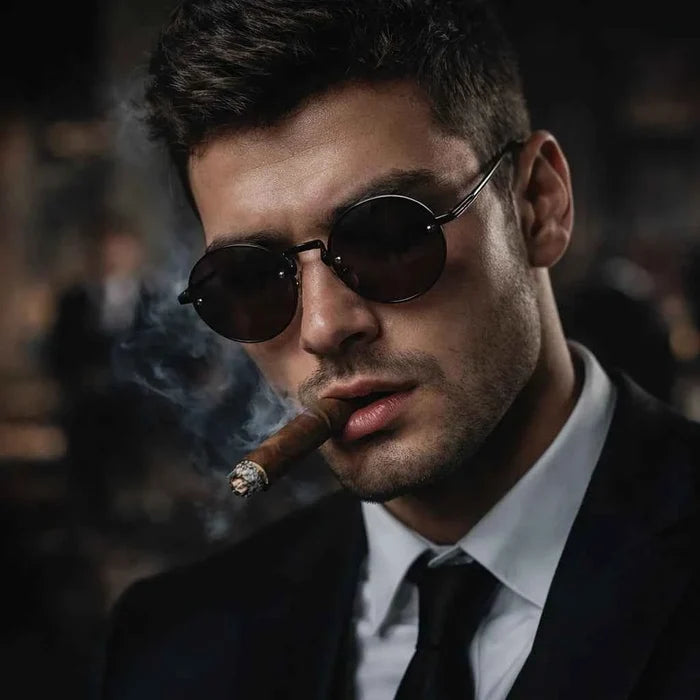 Men's Rimless Crystal Lens Sunglasses – Round Vintage Metal Frame with UV Protection