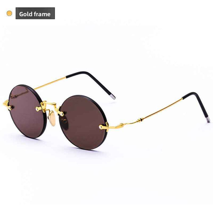 Men's Rimless Crystal Lens Sunglasses – Round Vintage Metal Frame with UV Protection