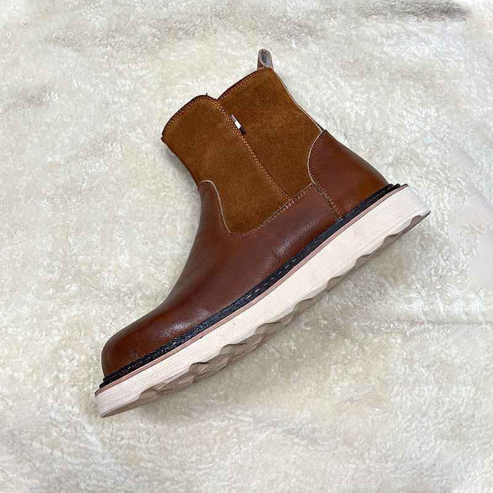 Men's Sheepskin Lined Winter Snow Boots – Waterproof Cowhide Leather, Mid-Calf, Side Zipper, EU 38–44, Black & Brown