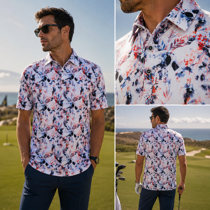 Men's Short Sleeve Golf Polo Shirt – Moisture-Wicking Printed