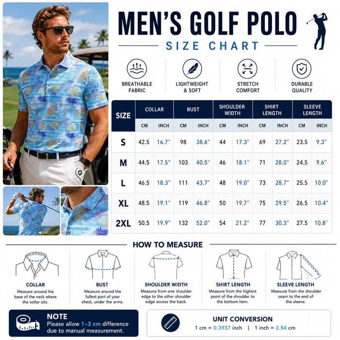 Men's Short Sleeve Golf Polo Shirt – Moisture-Wicking Printed