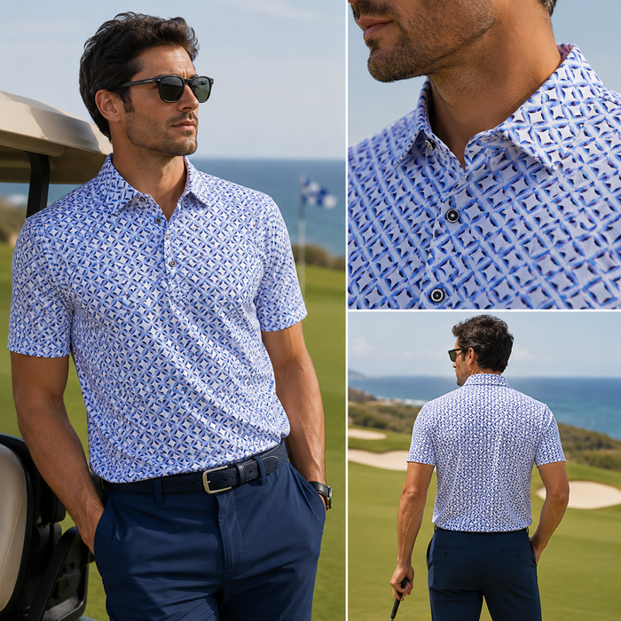 Men's Short Sleeve Golf Polo Shirt – Moisture-Wicking Printed
