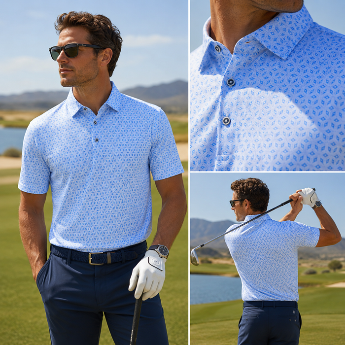 Men's Short Sleeve Golf Polo Shirt – Moisture-Wicking Printed