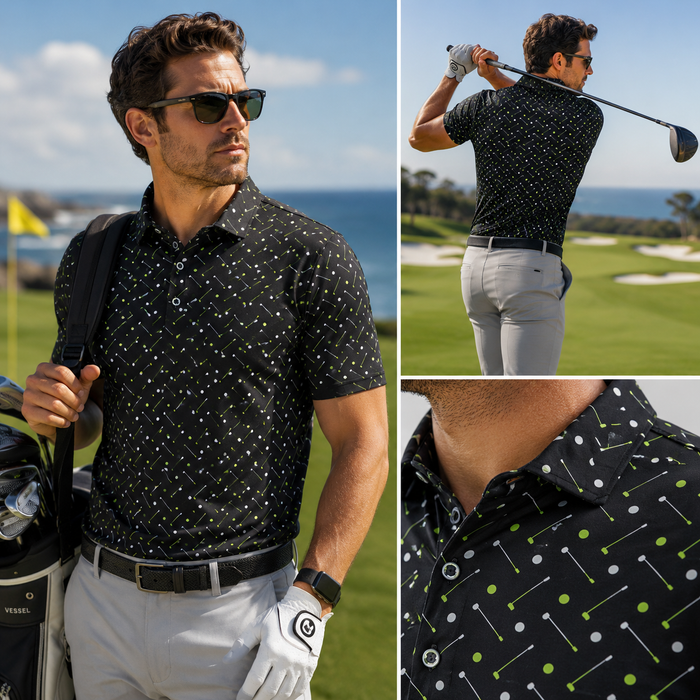 Men's Short Sleeve Golf Polo Shirt – Moisture-Wicking Printed
