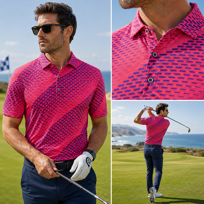 Men's Short Sleeve Golf Polo Shirt – Moisture-Wicking Printed