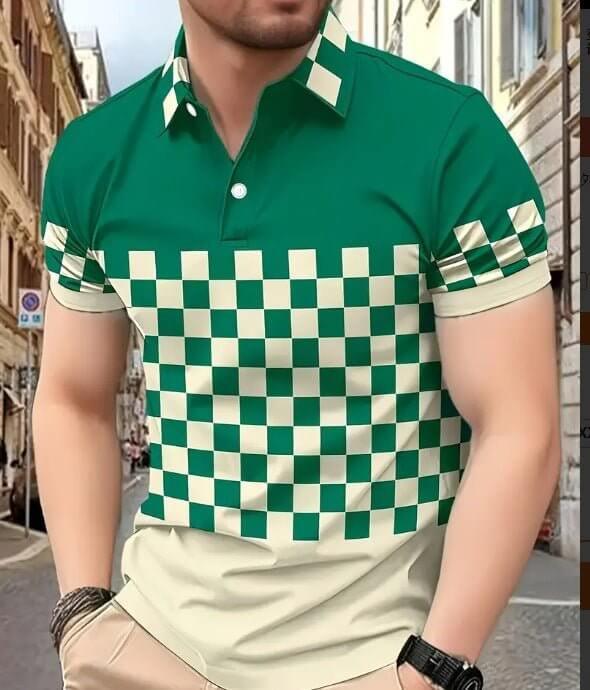 Men's Short Sleeve Polo Shirt with Printed Design, Loose Fit in Various Colors and Sizes S-6XL - Allen-Fitness