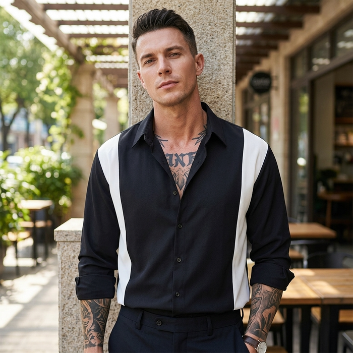 Men's Silky Smooth Non-Iron Stripe Shirt – Color-Block Long Sleeve