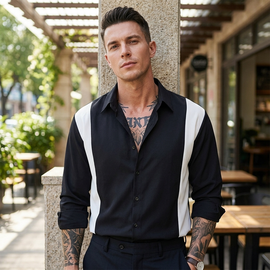 Men's Silky Smooth Non-Iron Stripe Shirt – Color-Block Long Sleeve