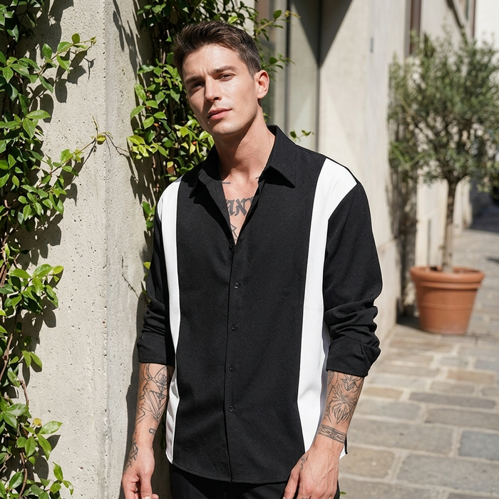 Men's Silky Smooth Non-Iron Stripe Shirt – Color-Block Long Sleeve