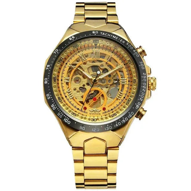 Men's Skeleton Wrist Watch Automatic Mechanical Display Retro Style Winner 432 Black Alloy - Allen-Fitness