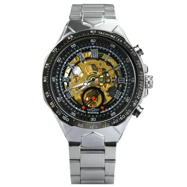 Men's Skeleton Wrist Watch Automatic Mechanical Display Retro Style Winner 432 Black Alloy - Allen-Fitness