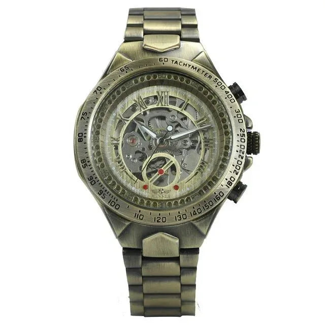 Men's Skeleton Wrist Watch Automatic Mechanical Display Retro Style Winner 432 Black Alloy - Allen-Fitness