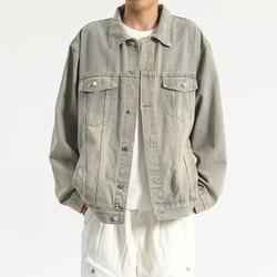 Men's Slim-Fit Lightweight Blue Jacket – Minimal Lapel, No Collar, Solid Color