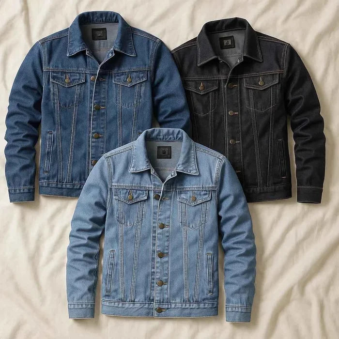 Men's Slim-Fit Lightweight Blue Jacket – Minimal Lapel, No Collar, Solid Color