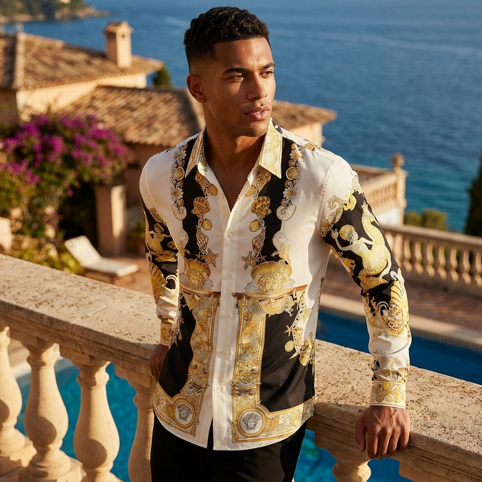 Men's Slim Fit Printed Long Sleeve Dress Shirt – Anti-Wrinkle No-Iron