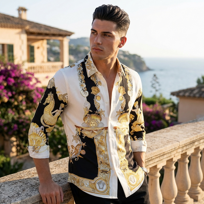 Men's Slim Fit Printed Long Sleeve Dress Shirt – Anti-Wrinkle No-Iron
