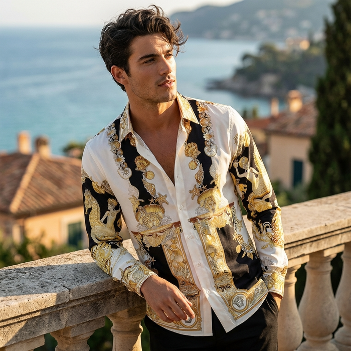 Men's Slim Fit Printed Long Sleeve Dress Shirt – Anti-Wrinkle No-Iron