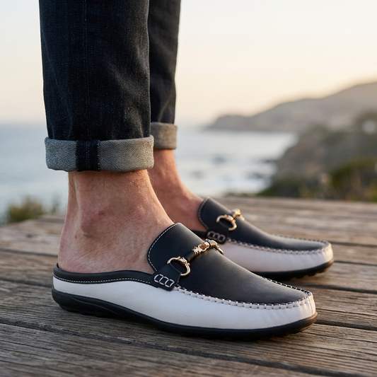 Men's Soft Leather Slip-On Slippers – Breathable Closed-Toe Mules