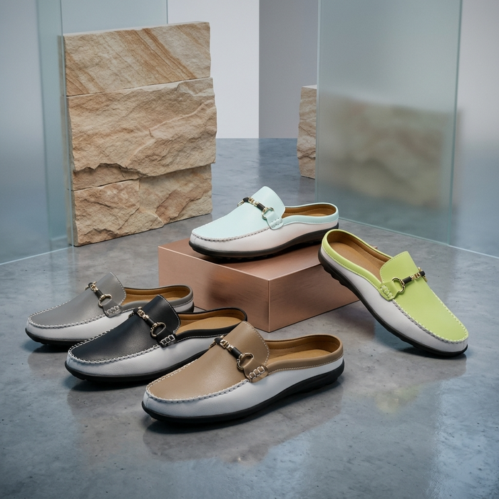 Men's Soft Leather Slip-On Slippers – Breathable Closed-Toe Mules
