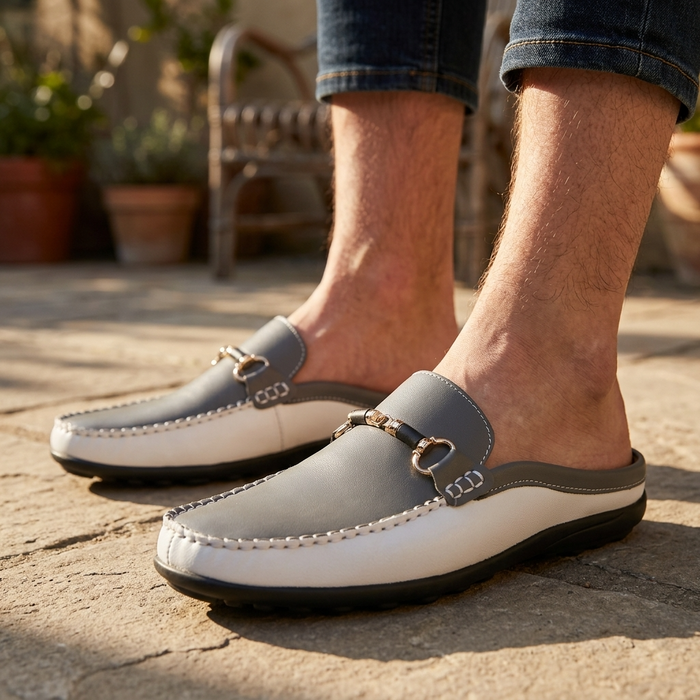 Men's Soft Leather Slip-On Slippers – Breathable Closed-Toe Mules