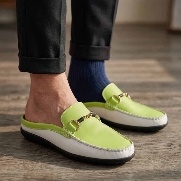 Men's Soft Leather Slip-On Slippers – Breathable Closed-Toe Mules