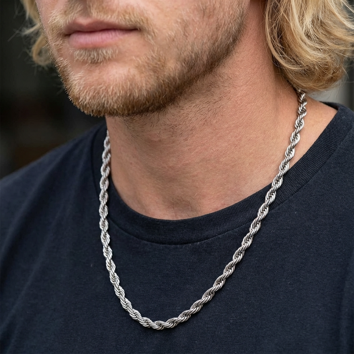 Men's Stainless Steel Twist Chain Necklace – Hip-Hop Style 18K Gold/Silver Plated Chain with Durable Finish & Multiple Length Options