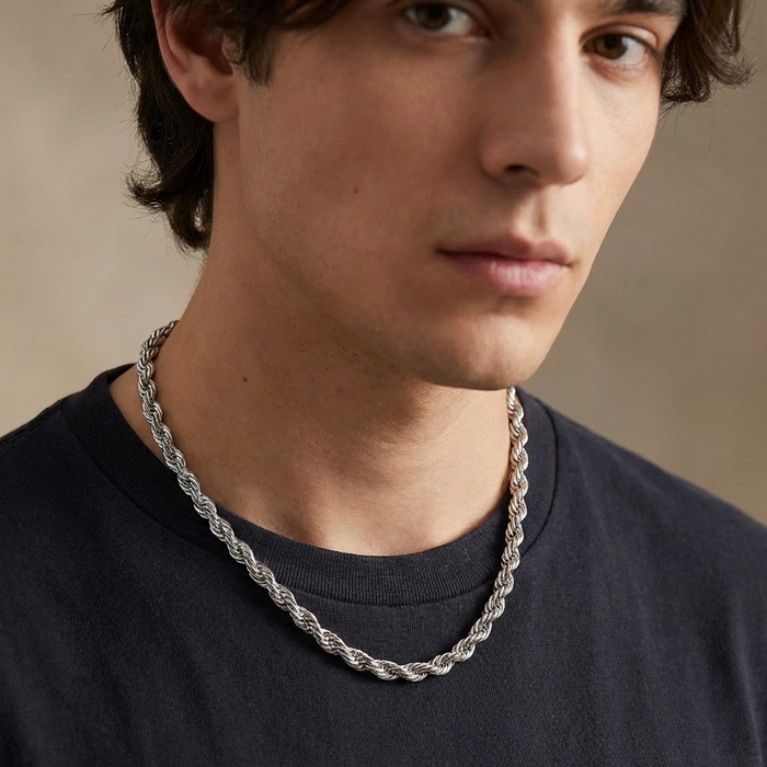 Men's Stainless Steel Twist Chain Necklace – Hip-Hop Style 18K Gold/Silver Plated Chain with Durable Finish & Multiple Length Options