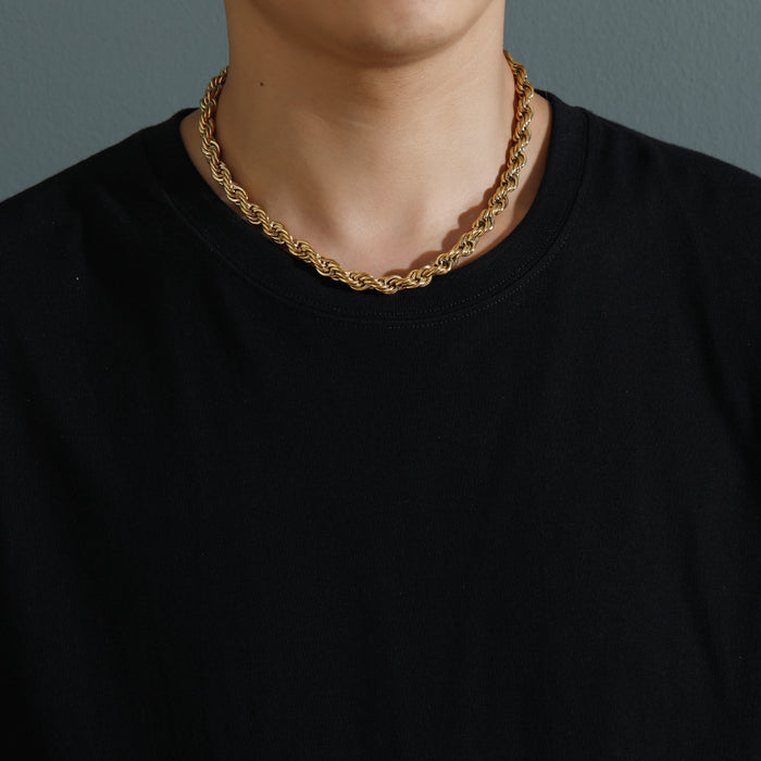 Men's Stainless Steel Twist Chain Necklace – Hip-Hop Style 18K Gold/Silver Plated Chain with Durable Finish & Multiple Length Options