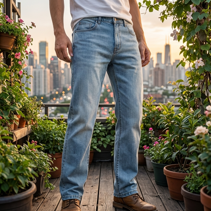 Men’s Stretch Wide Leg Denim Jeans – Lightweight Ice Silk Blend Pants with Breathable Fabric, Straight Fit & Modern Casual Style