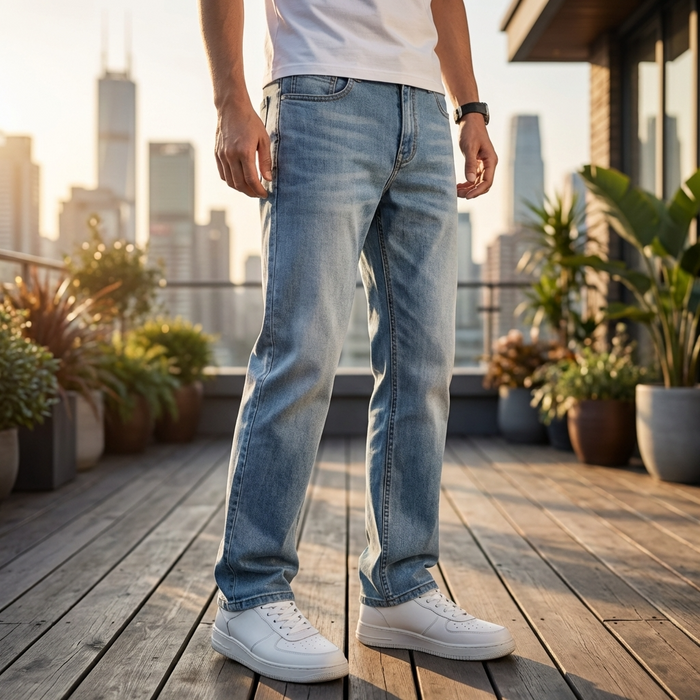 Men’s Stretch Wide Leg Denim Jeans – Lightweight Ice Silk Blend Pants with Breathable Fabric, Straight Fit & Modern Casual Style