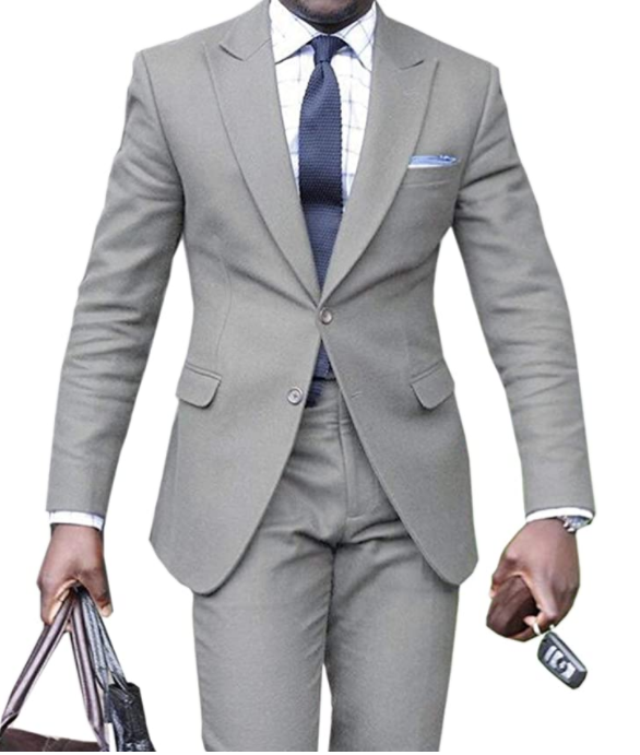 Men's Suit 2 Pcs Solid Single Breasted Slim Fit Grooms Shawl Lapel Custom Made Wedding Suits