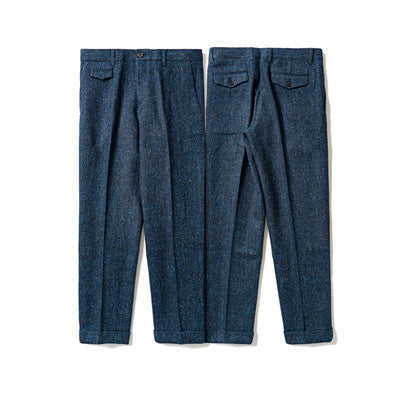 Men's Suit Nine Pants Wool Tweed Herringbone Slim Fit For Wedding Classic Retro Trousers
