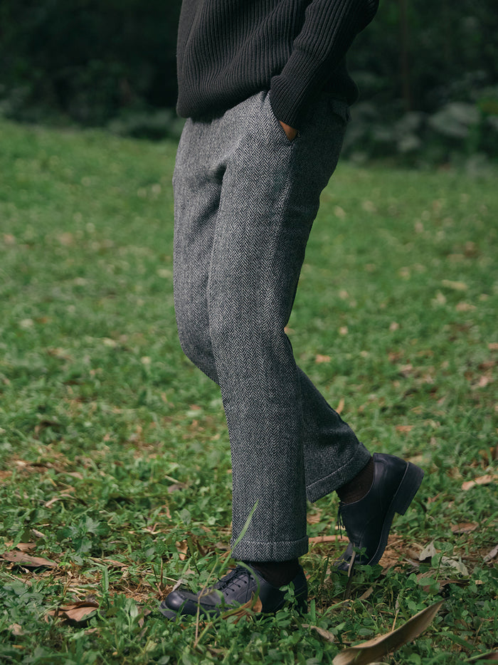 Men's Suit Nine Pants Wool Tweed Herringbone Slim Fit For Wedding Classic Retro Trousers