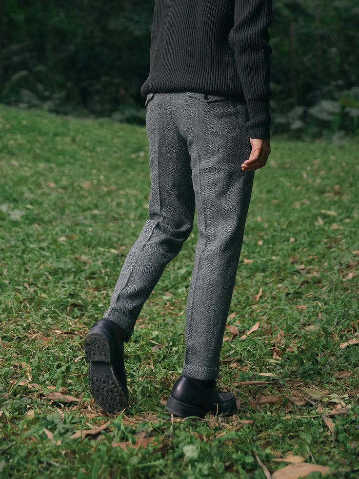 Men's Suit Nine Pants Wool Tweed Herringbone Slim Fit For Wedding Classic Retro Trousers
