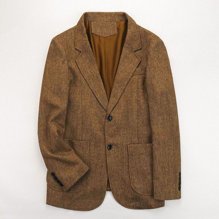 Men's Suit Tweed Jacket Herringbone Brown Shawl Lapel Slim Fit Casual Business Wedding Prom