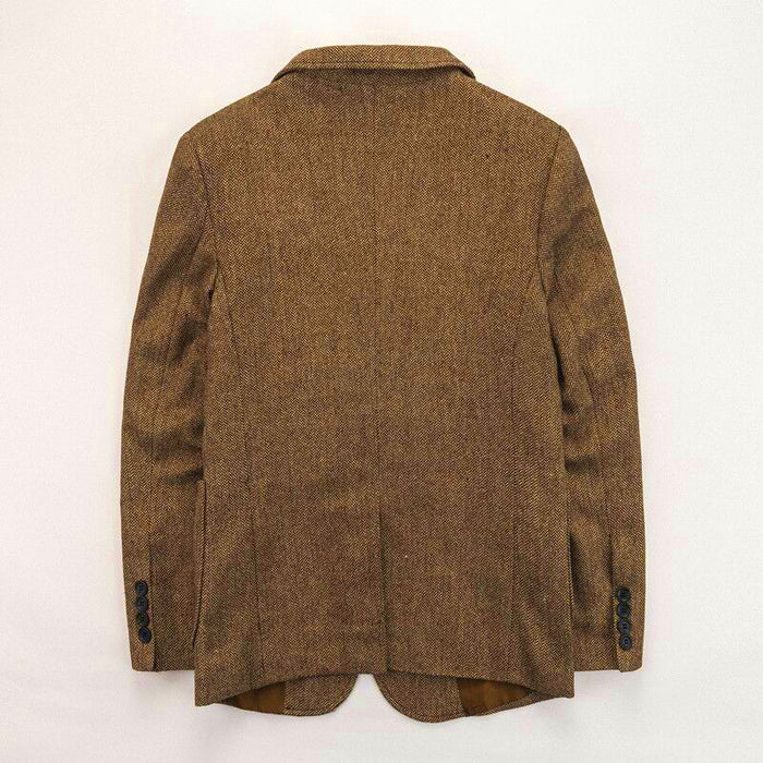 Men's Suit Tweed Jacket Herringbone Brown Shawl Lapel Slim Fit Casual Business Wedding Prom