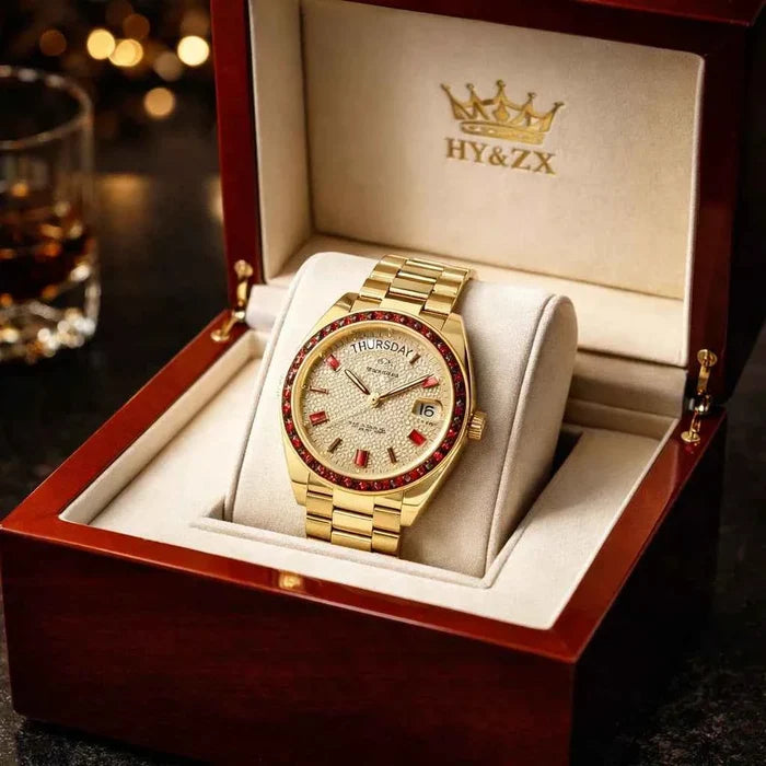Men's Swiss ETA Automatic Watch – Sapphire Crystal, Gold Stainless Steel Business Wristwatch