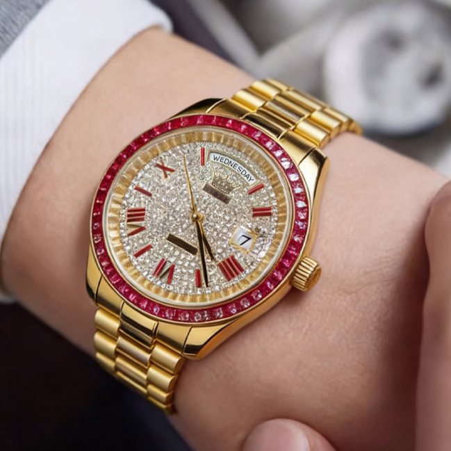 Men's Swiss ETA Automatic Watch – Sapphire Crystal, Gold Stainless Steel Business Wristwatch