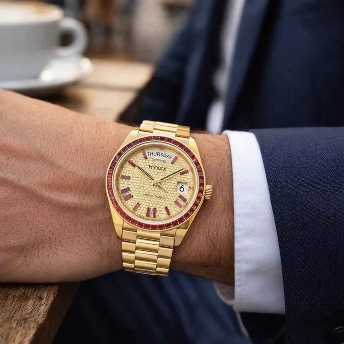 Men's Swiss ETA Automatic Watch – Sapphire Crystal, Gold Stainless Steel Business Wristwatch