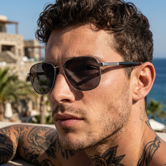 Men's Titanium Alloy Pilot Aviator Sunglasses UV400 HD Glass