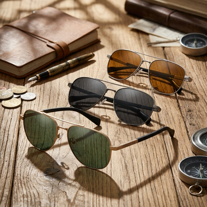 Men's Titanium Alloy Pilot Aviator Sunglasses UV400 HD Glass