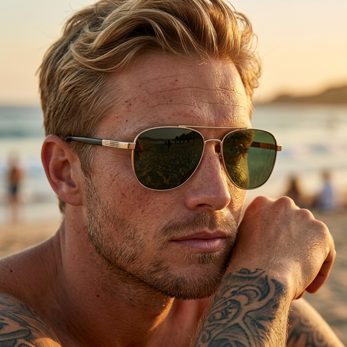 Men's Titanium Alloy Pilot Aviator Sunglasses UV400 HD Glass